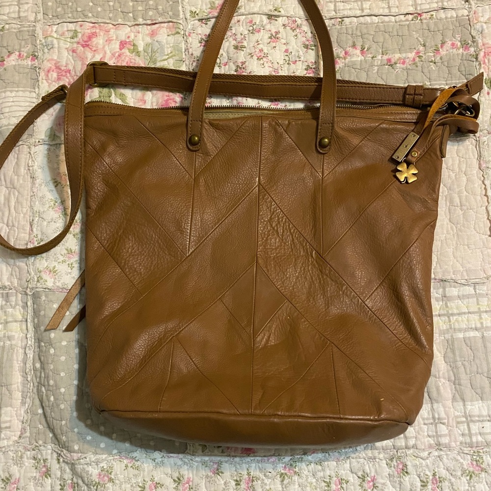 Lucky Brand Brown Leather Tote with Quilted Design